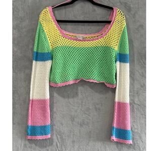 Y2K Fairy Grunge Pastel Crochet Bell Sleeve Crop Top Festival Rave Women's Large